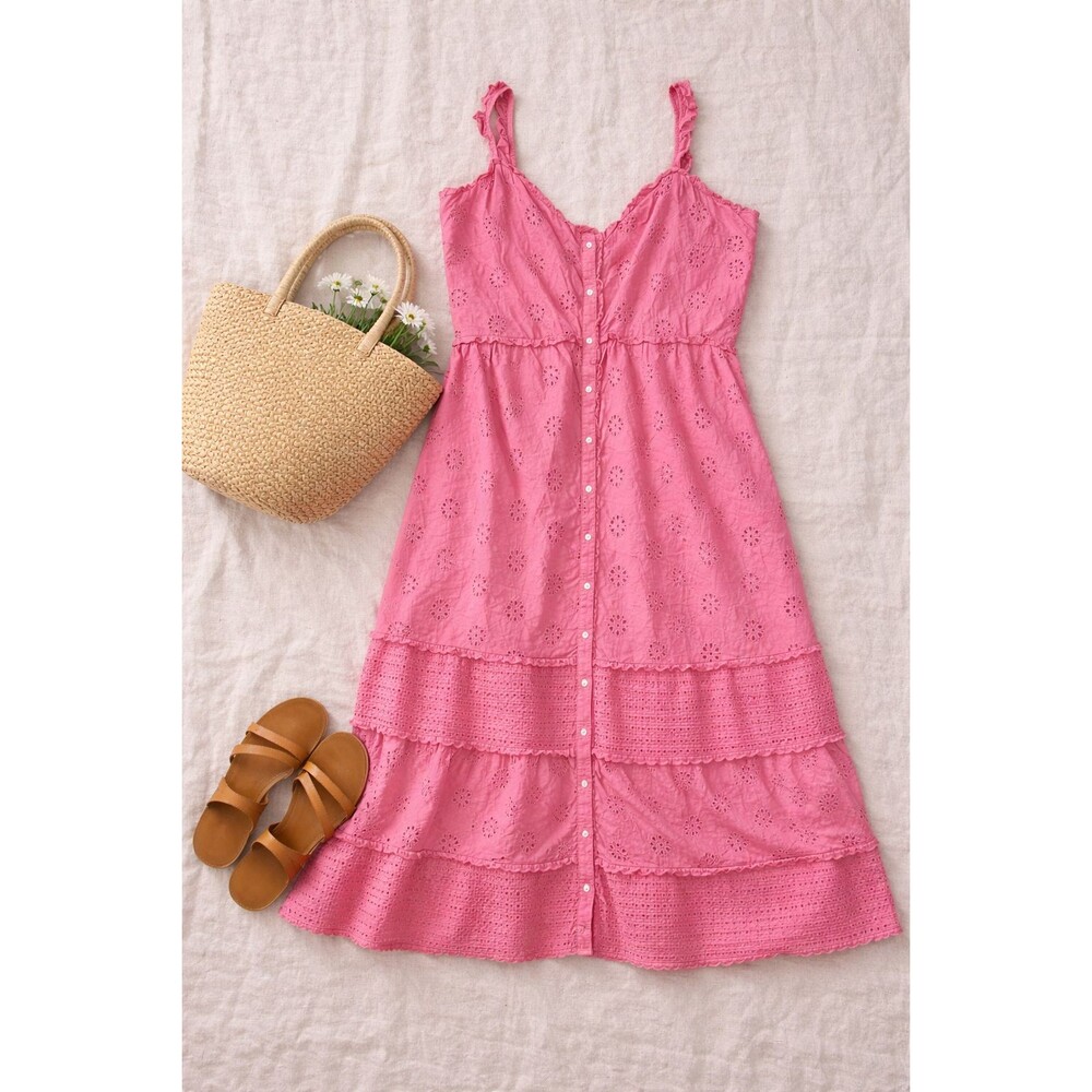 Gap Pink Eyelet 100% Cotton Tiered Sundress Women's XXL Cottagecore Boho Summer